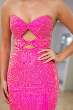 Load image into Gallery viewer, Sparkly Bodycon Sweetheart Hot Pink Short Homecoming Dress with Beading Keyhole