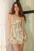Load image into Gallery viewer, Sparkly Champagne Lace Homecoming Dress with Beaded Flowers and Cutout Bust