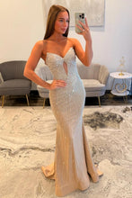 Load image into Gallery viewer, Luxurious Mermaid Sweetheart Champagne Long Prom Dress with Beading