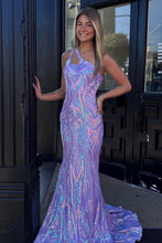 Load image into Gallery viewer, Sparkly Mermaid One Shoulder Lilac Sequins Long Prom Dress with Keyhole