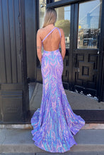 Load image into Gallery viewer, Sparkly Mermaid One Shoulder Lilac Sequins Long Prom Dress with Keyhole