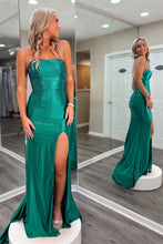 Load image into Gallery viewer, Sparkly Mermaid Strapless Green Long Prom Dress with Beading