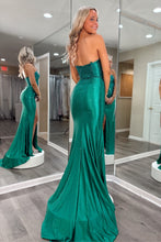 Load image into Gallery viewer, Sparkly Mermaid Strapless Green Long Prom Dress with Beading