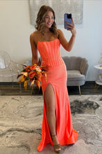 Load image into Gallery viewer, Sparkly Mermaid Strapless Light Blue Corset Prom Dress with Beading