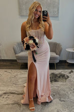 Load image into Gallery viewer, Sparkly Mermaid Strapless Light Blue Corset Prom Dress with Beading