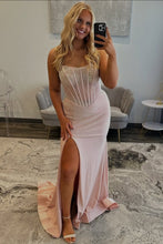 Load image into Gallery viewer, Sparkly Mermaid Strapless Light Blue Corset Prom Dress with Beading