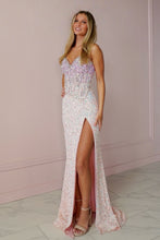 Load image into Gallery viewer, Sparkly Mermaid Sweetheart Light Pink Long Prom Dress with Beading