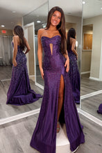 Load image into Gallery viewer, Sparkly Mermaid Sweetheart Purple Corset Prom Dress with Beading