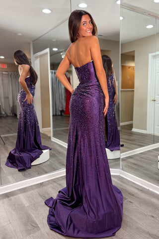 Sparkly Mermaid Sweetheart Purple Corset Prom Dress with Beading