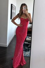 Load image into Gallery viewer, Sparkly Mermaid Sweetheart Red Long Prom Dress with Beading