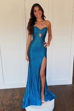 Load image into Gallery viewer, Sparkly Mermaid Sweetheart Royal Blue Long Prom Dress with Beading