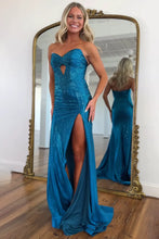 Load image into Gallery viewer, Sparkly Mermaid Sweetheart Royal Blue Long Prom Dress with Beading