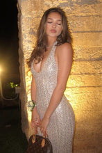 Load image into Gallery viewer, Sparkly Mermaid V Neck Silver Sequins Long Party Dress