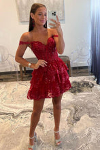 Load image into Gallery viewer, Sparkly Navy A-Line Short Tiered Homecoming Dress With Appliques
