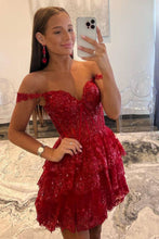 Load image into Gallery viewer, Sparkly Navy A-Line Short Tiered Homecoming Dress With Appliques

