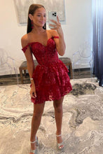Load image into Gallery viewer, Sparkly Navy A-Line Short Tiered Homecoming Dress With Appliques
