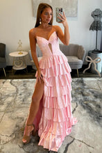 Load image into Gallery viewer, Sparkly A Line Sweetheart Black Long Prom Dress with Beading Ruffles