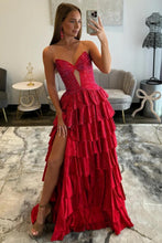 Load image into Gallery viewer, Sparkly A Line Sweetheart Black Long Prom Dress with Beading Ruffles