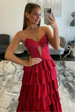 Load image into Gallery viewer, Sparkly A Line Sweetheart Black Long Prom Dress with Beading Ruffles