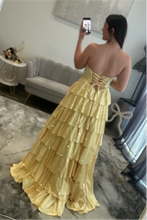 Load image into Gallery viewer, Sparkly A Line Sweetheart Black Long Prom Dress with Beading Ruffles