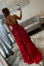 Load image into Gallery viewer, Sparkly A Line Sweetheart Black Long Prom Dress with Beading Ruffles