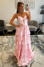 Load image into Gallery viewer, Sparkly A Line Sweetheart Black Long Prom Dress with Beading Ruffles