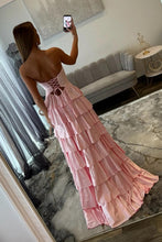 Load image into Gallery viewer, Sparkly A Line Sweetheart Black Long Prom Dress with Beading Ruffles