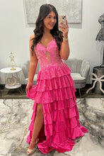 Load image into Gallery viewer, Sparkly A Line Sweetheart Black Long Prom Dress with Beading Ruffles