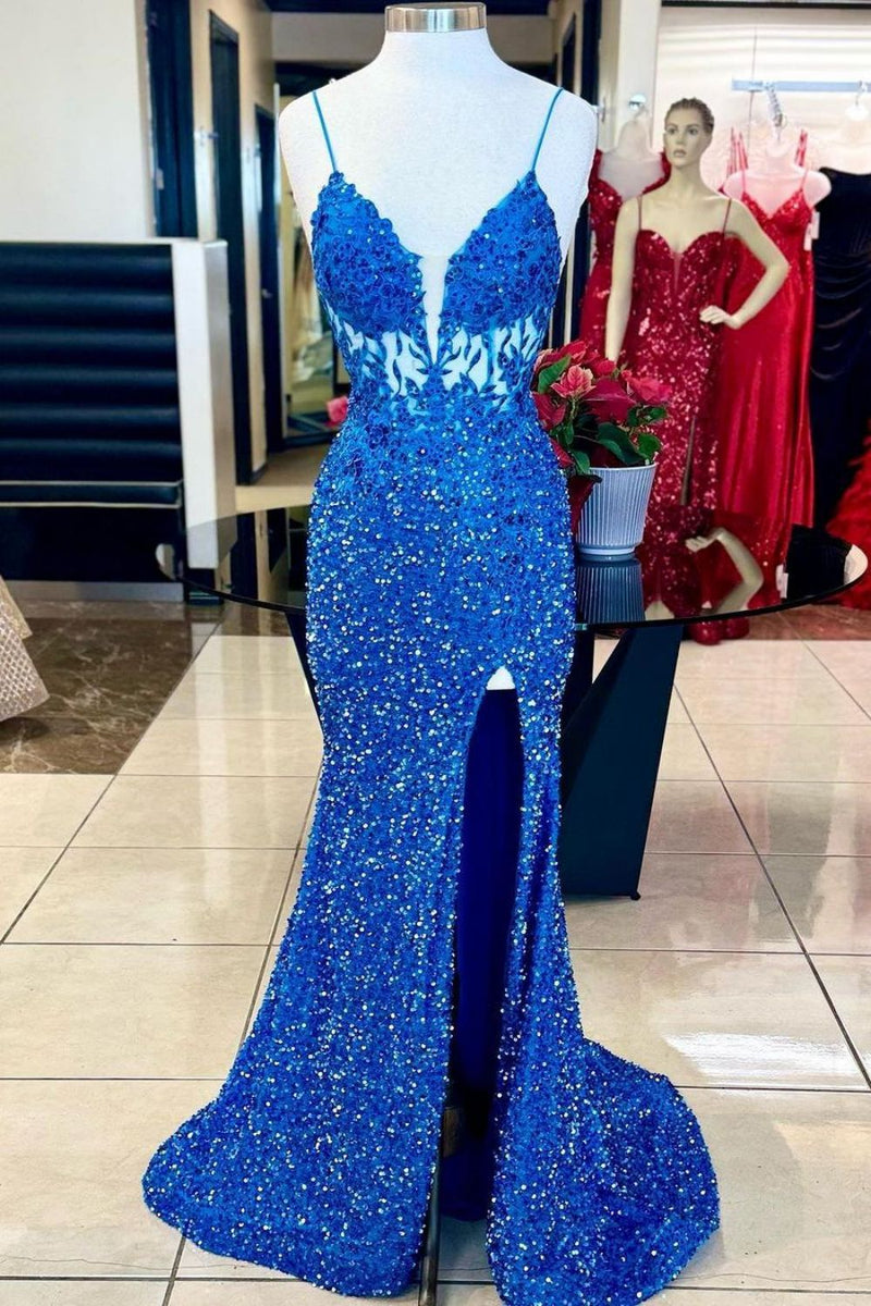 Glitter Strapless Sequin Slit Mermaid Long Evening Dress Prom Gown main image 0