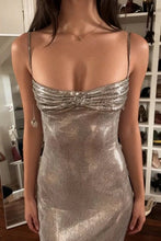 Load image into Gallery viewer, Stylish Sheath Spaghetti Straps Silver Sequins Tea Length Party Dress