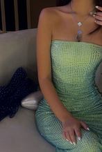 Load image into Gallery viewer, Sparkly Sheath Strapless Green Long Prom Dress with Beading
