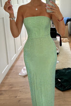 Load image into Gallery viewer, Sparkly Sheath Strapless Green Long Prom Dress with Beading
