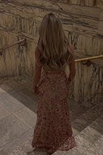 Load image into Gallery viewer, Sparkly Sheath Strapless Rose Pink Sequins Long Prom Dress with Slit
