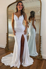 Load image into Gallery viewer, Fashionable Mermaid Spaghetti Straps Hot Pink Mermaid Prom Dress with Pearls