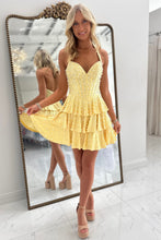 Load image into Gallery viewer, Sparkly A Line Halter Neck Purple Corset Homecoming Dress with Pearls