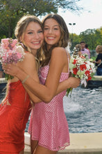 Load image into Gallery viewer, Sparkly A Line Spaghetti Straps Gold Sequins Short Homecoming Dress with Keyhole