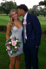 Load image into Gallery viewer, Sparkly A Line Spaghetti Straps Silver Short Homecoming Dress with Beading