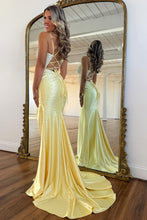 Load image into Gallery viewer, Sparkly Mermaid Spaghetti Straps Black Prom Dress with Pearl Beaded