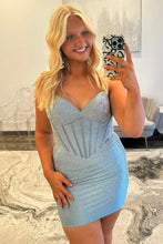 Load image into Gallery viewer, Sparkly Sheath Sweetheart Yellow Corset Homecoming Dress with Beading
