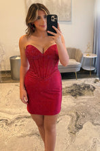 Load image into Gallery viewer, Sparkly Sheath Sweetheart Yellow Corset Homecoming Dress with Beading
