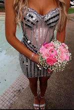 Load image into Gallery viewer, Sparkly Sheath Sweetheart Pink Short Homecoming Dress with Beading