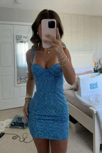 Load image into Gallery viewer, Bling Sheath Sweetheart Red Short Homecoming Dress with Beading
