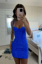 Load image into Gallery viewer, Bling Sheath Sweetheart Red Short Homecoming Dress with Beading
