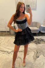 Load image into Gallery viewer, Cute A Line Strapless Yellow Corset Homecoming Dress with Ruffles Beading
