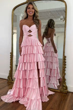 Load image into Gallery viewer, Sparkly A Line Sweetheart Hot Pink Long Prom Dress with Beading