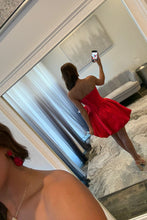 Load image into Gallery viewer, Strapless Red Corset Homecoming Dress with Dramatic Rose Detail
