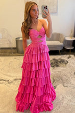 Load image into Gallery viewer, Sparkly A Line Sweetheart Hot Pink Long Prom Dress with Beading