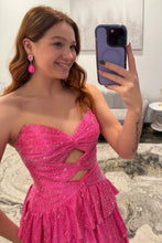 Load image into Gallery viewer, Sparkly A Line Sweetheart Hot Pink Long Prom Dress with Beading