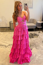 Load image into Gallery viewer, Sparkly A Line Sweetheart Hot Pink Long Prom Dress with Beading