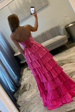 Load image into Gallery viewer, Sparkly A Line Sweetheart Hot Pink Long Prom Dress with Beading
